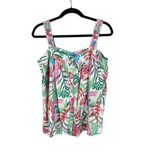 Cynthia Rowley Tropical Linen Tank Top Pink M Floral Preppy Chic Feminine Artsy